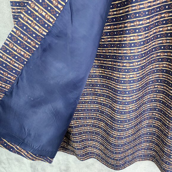 Womens Chaus Vintage Maxi 100% Silk Skirt Brown & Blue Geometric Print Size 14 - Picture 3 of 9